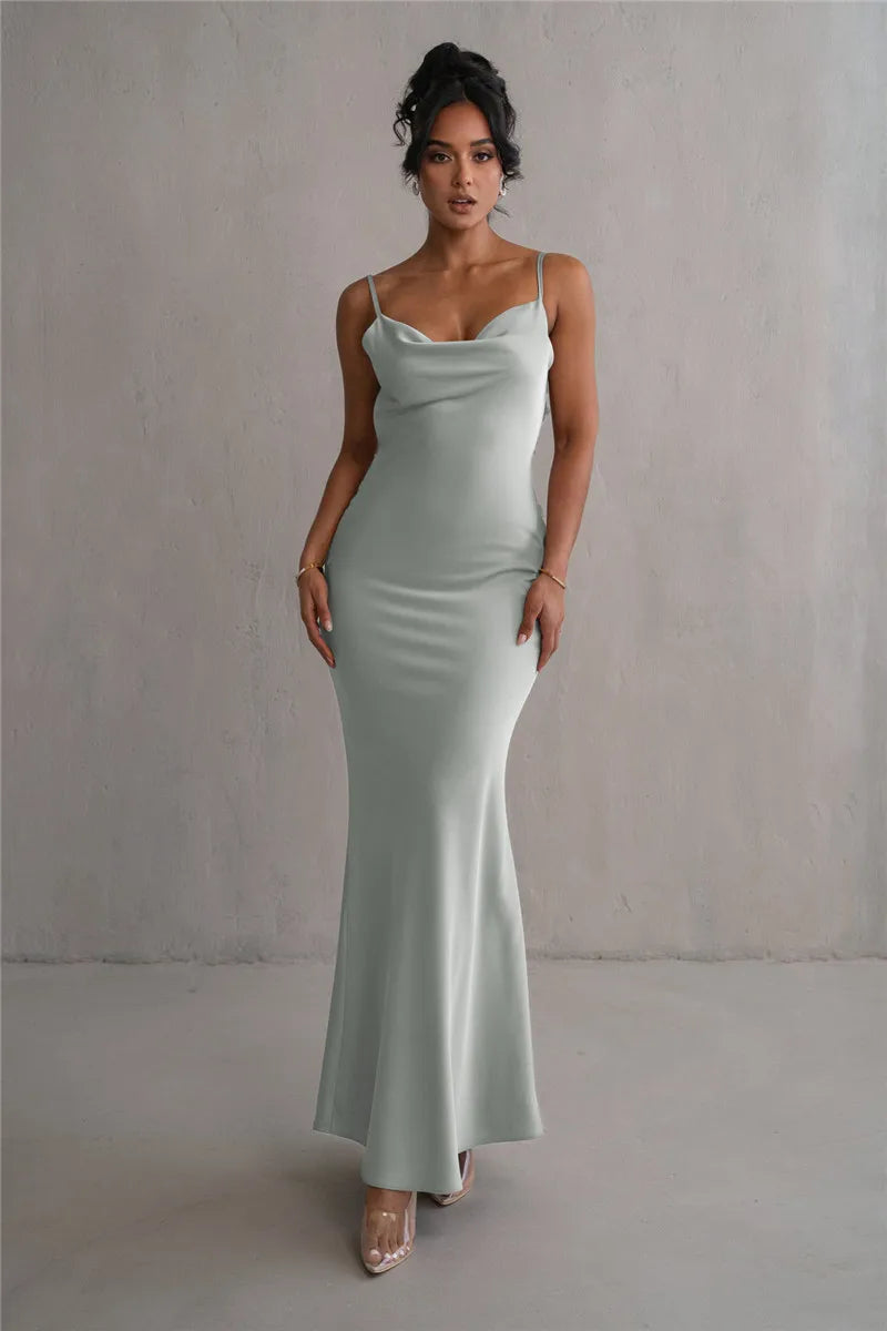 Elegant Backless Maxi Dress with Spaghetti Straps for Women - Image 14