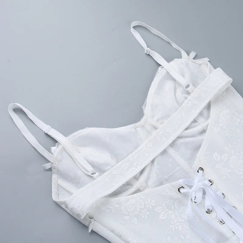 Seductive Ruffled Lace Suspender Dress for Women - Image 17