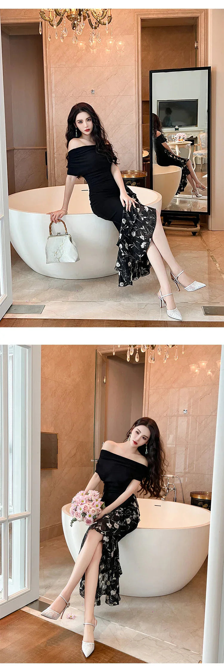 Elegant Off-Shoulder Black Bodycon Maxi Dress for Parties - Image 13