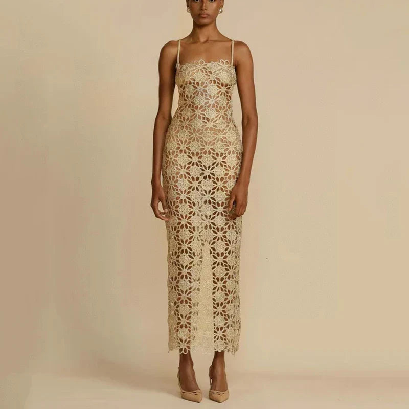 Stylish Hollow Out French Lace Halter Dress for Parties - Image 5