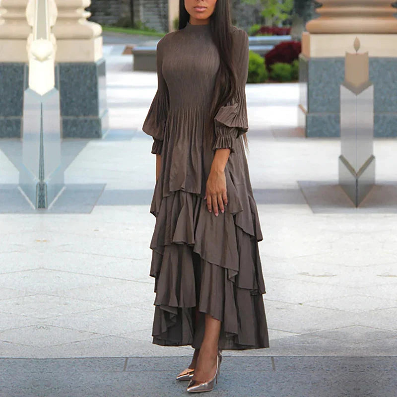 Elegant Lantern Sleeve Dress with Lotus Edge Skirt - Image 5