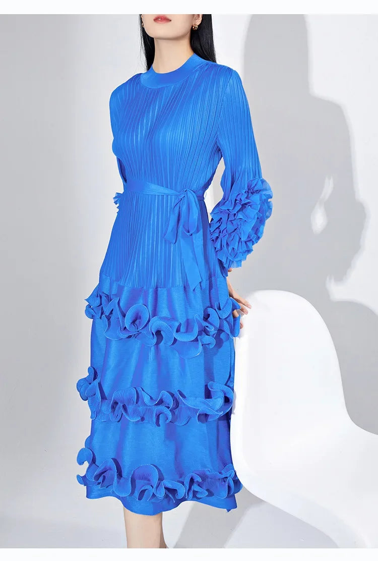 Elegant Floral Pleated Dress with Round Neck for Women - Image 20