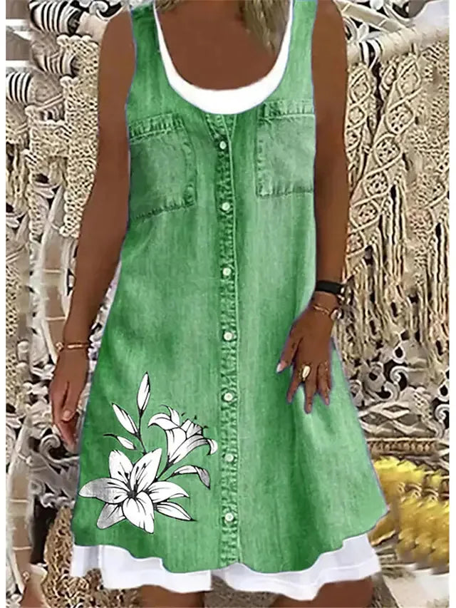 Summer Sleeveless Printed Two-Piece Style Casual Dress - Image 11