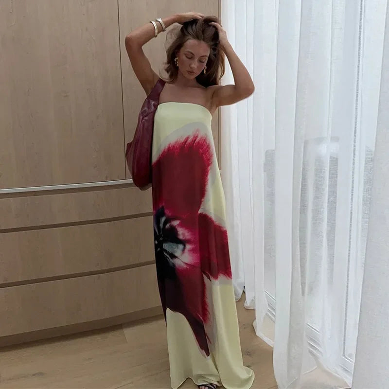 Floral Strapless Loose Maxi Dress for Women - Image 26