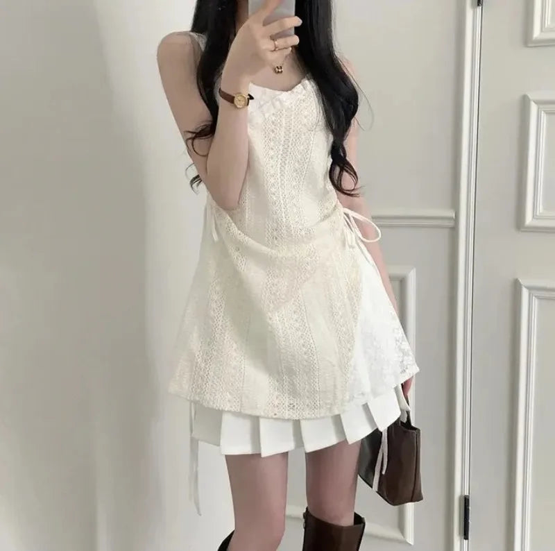 Chic French Lace Stitching Summer Sling Dress for Women - Image 12