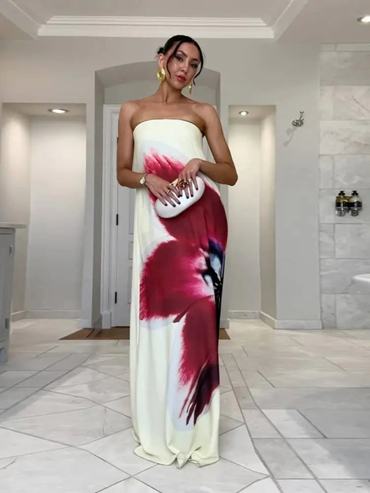 Floral Strapless Loose Maxi Dress for Women
