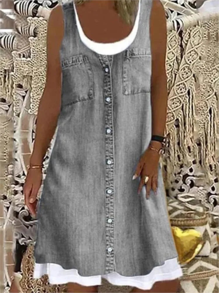 Summer Sleeveless Printed Two-Piece Style Casual Dress - Image 8
