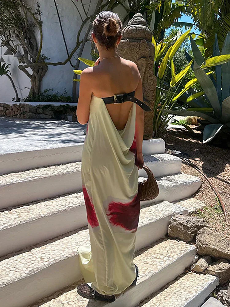 Elegant Floral Print Strapless Maxi Dress for Women - Image 5