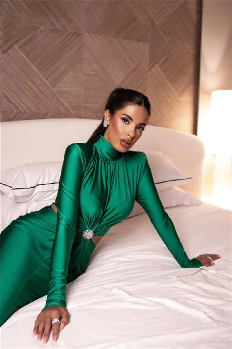 Elegant Hollow Out Turtleneck Long Sleeve Maxi Dress for Women - Image 28