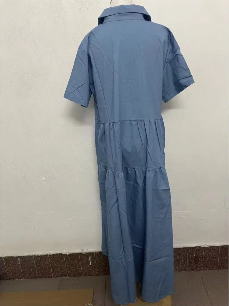 Vintage Short Sleeve Cowboy Dress with Multiple Buttons - Image 5