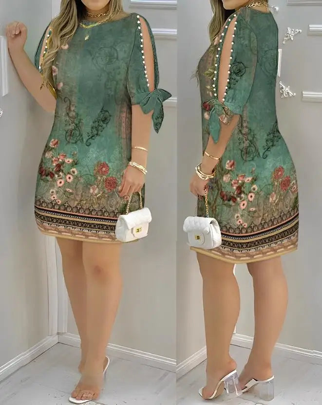 Elegant Boat Neck Casual Dress with Floral Print - Image 7