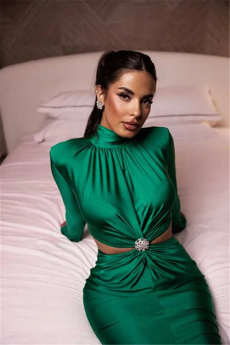 Elegant Hollow Out Turtleneck Long Sleeve Maxi Dress for Women - Image 26