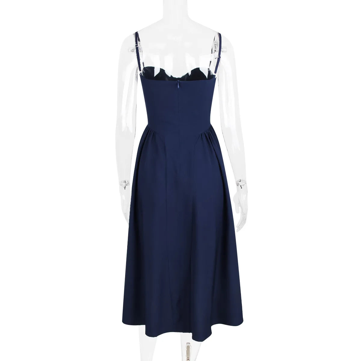 Elegant Sleeveless Midi Dress with Frill Hem & Corset - Image 40