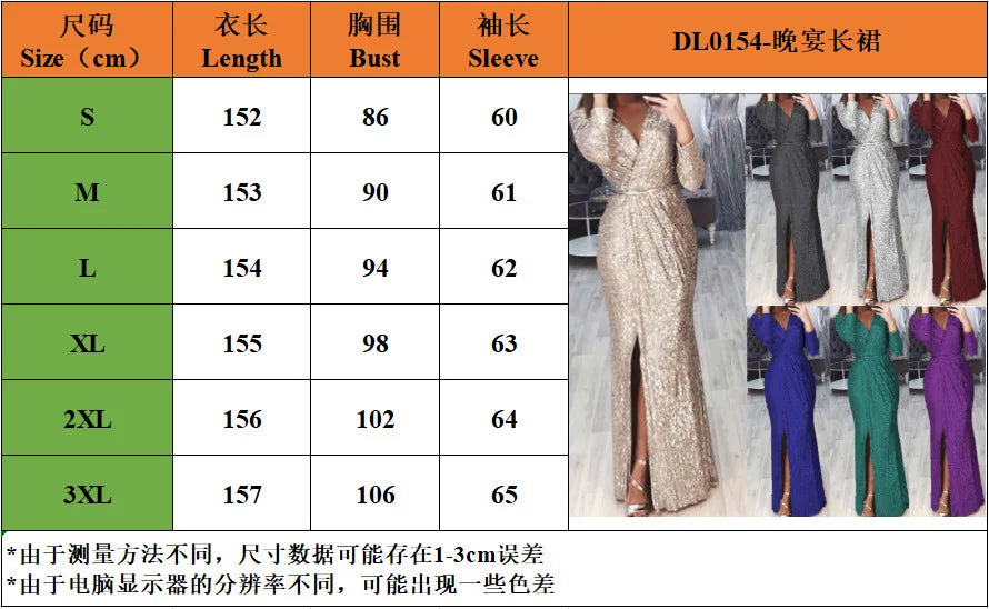 Elegant V-Neck Sequin Maxi Dress with High Split - Image 3