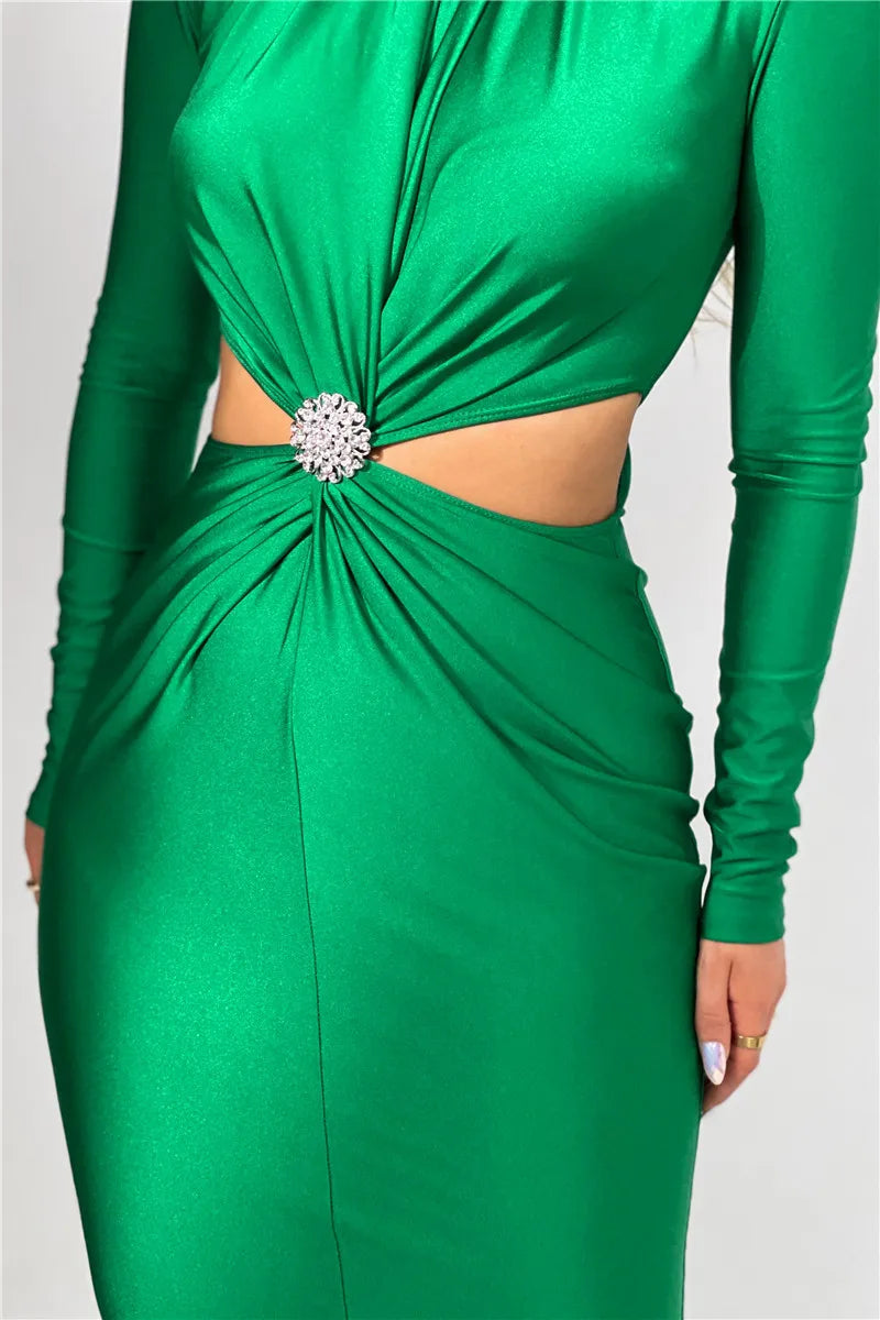 Elegant Hollow Out Turtleneck Long Sleeve Maxi Dress for Women - Image 23