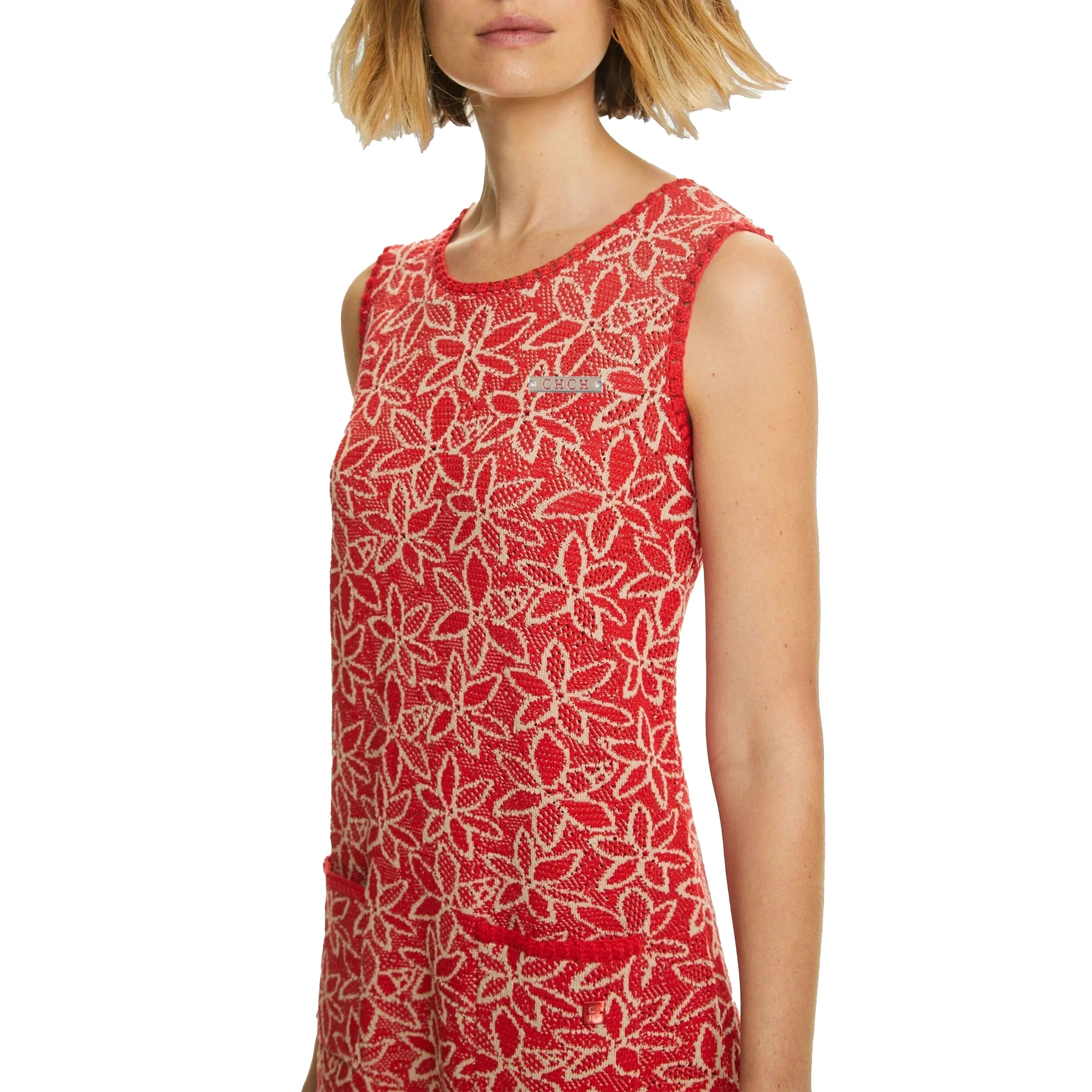 Floral Sleeved Knit Dress with Pockets for Office Use - Image 3