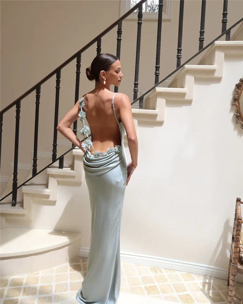 Elegant Backless Maxi Dress with Spaghetti Straps for Women - Image 13