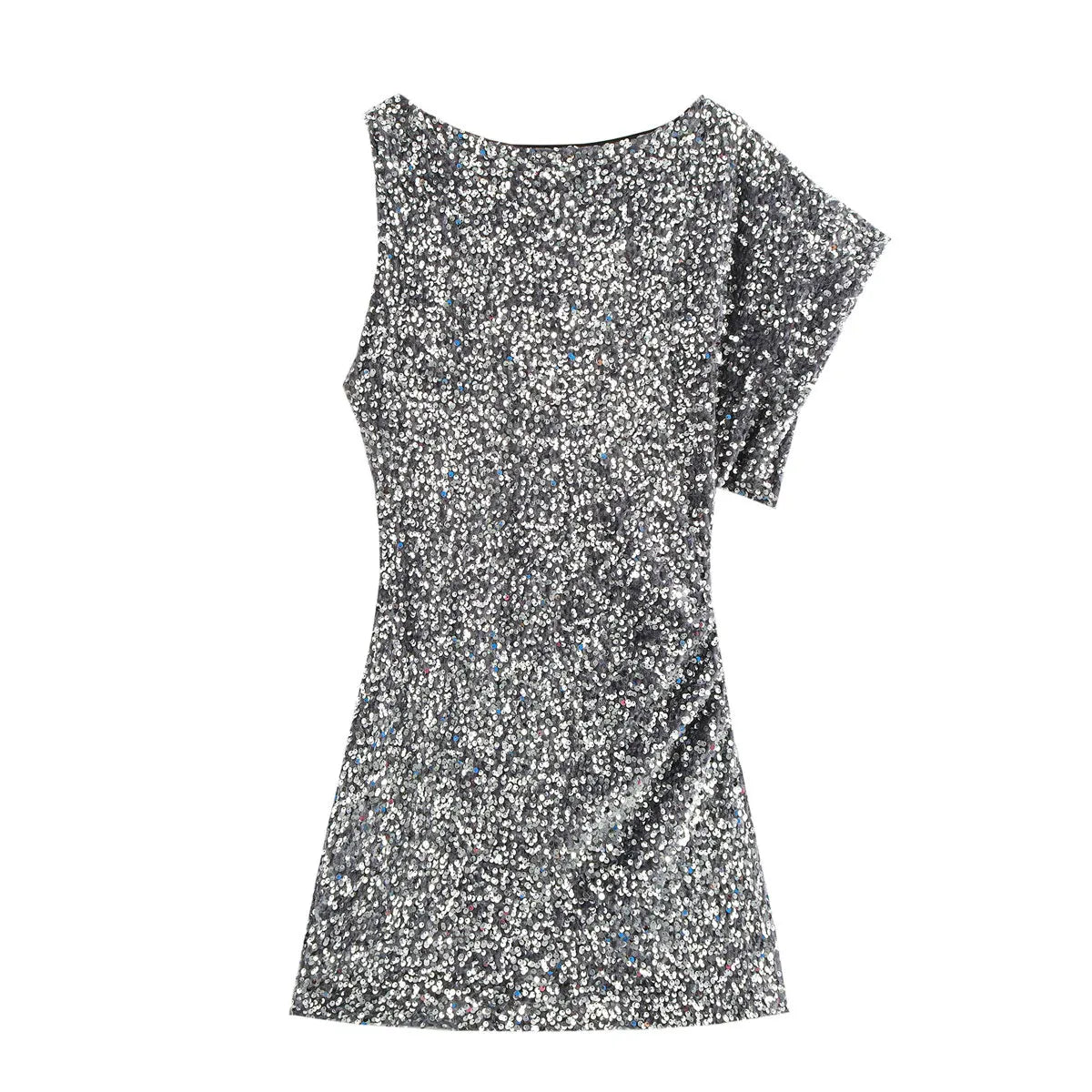 Elegant Vintage Sequined Asymmetric Sleeve Slim Dress - Image 10