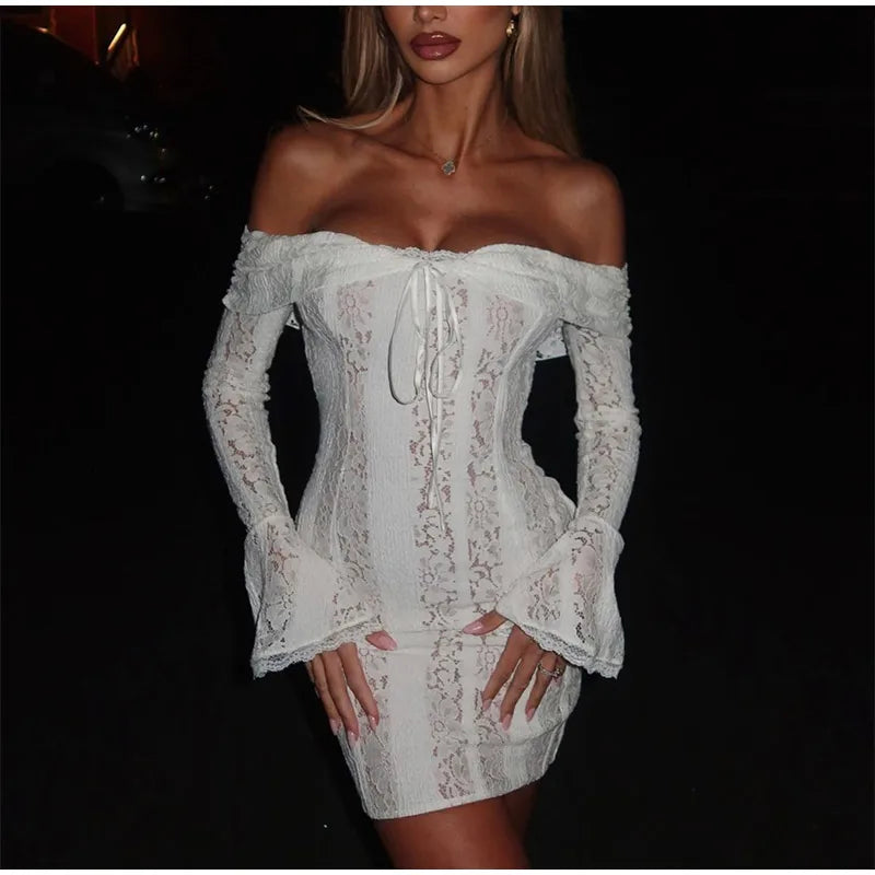 Elegant White Floral Lace Off-Shoulder Maxi Dress for Women - Image 44