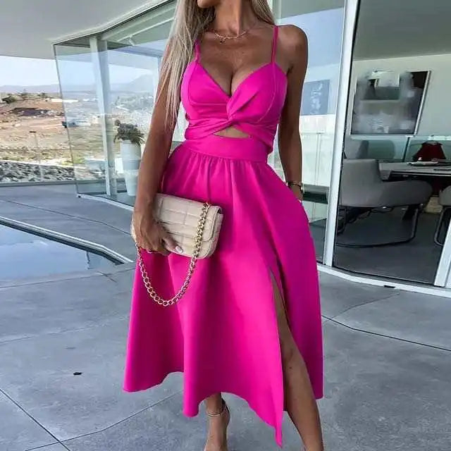 Women's Sexy V-Neck Backless Summer Dress with Twist Design