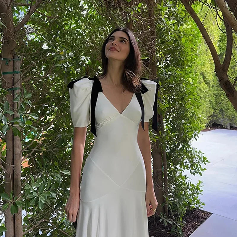 Elegant High Waist Bow Lace-Up Maxi Dress for Women - Image 21