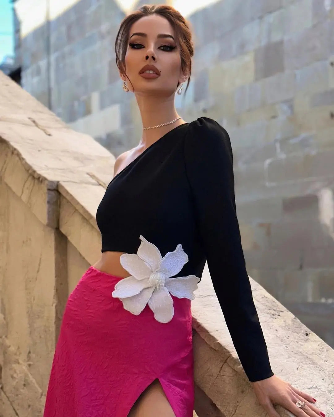 Elegant One Shoulder Flower Bodycon Dress for Summer - Image 17