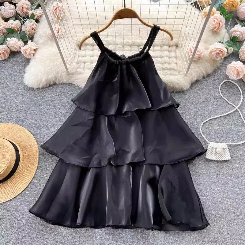 Sweet Organza Mesh Halter Ruffle Camisole Dress for Women - Image 8