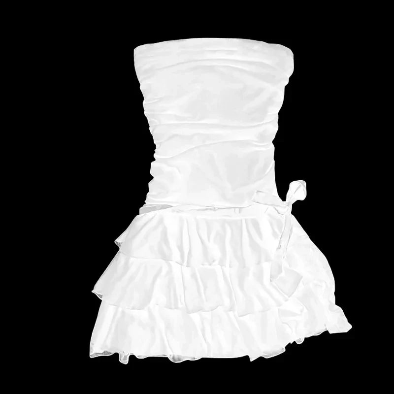 Retro Lace Strapless Dress - Cute Solid Color Summer Fashion - Image 2
