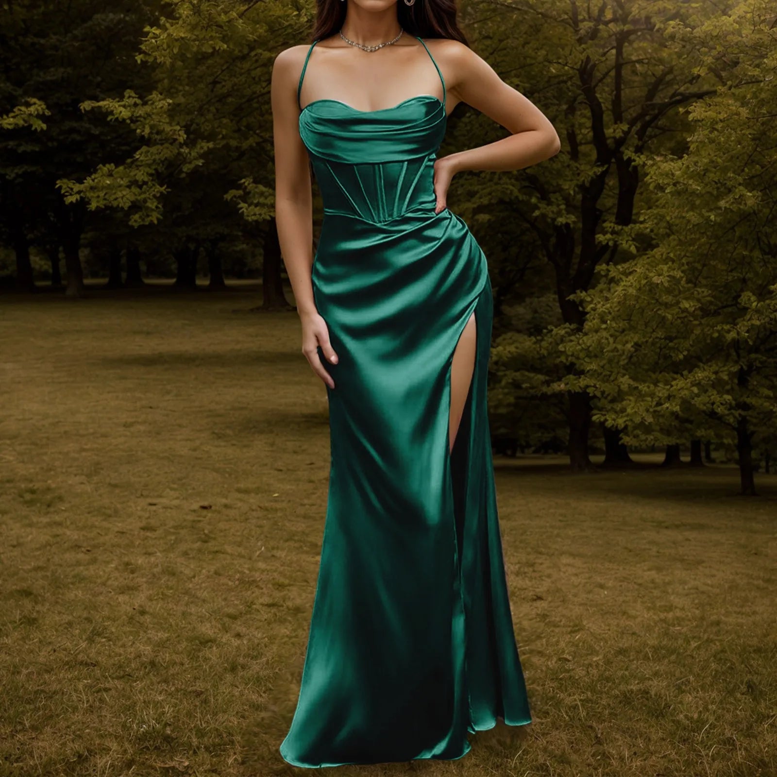 Elegant Backless Slit Formal Evening Dress for Women - Image 8