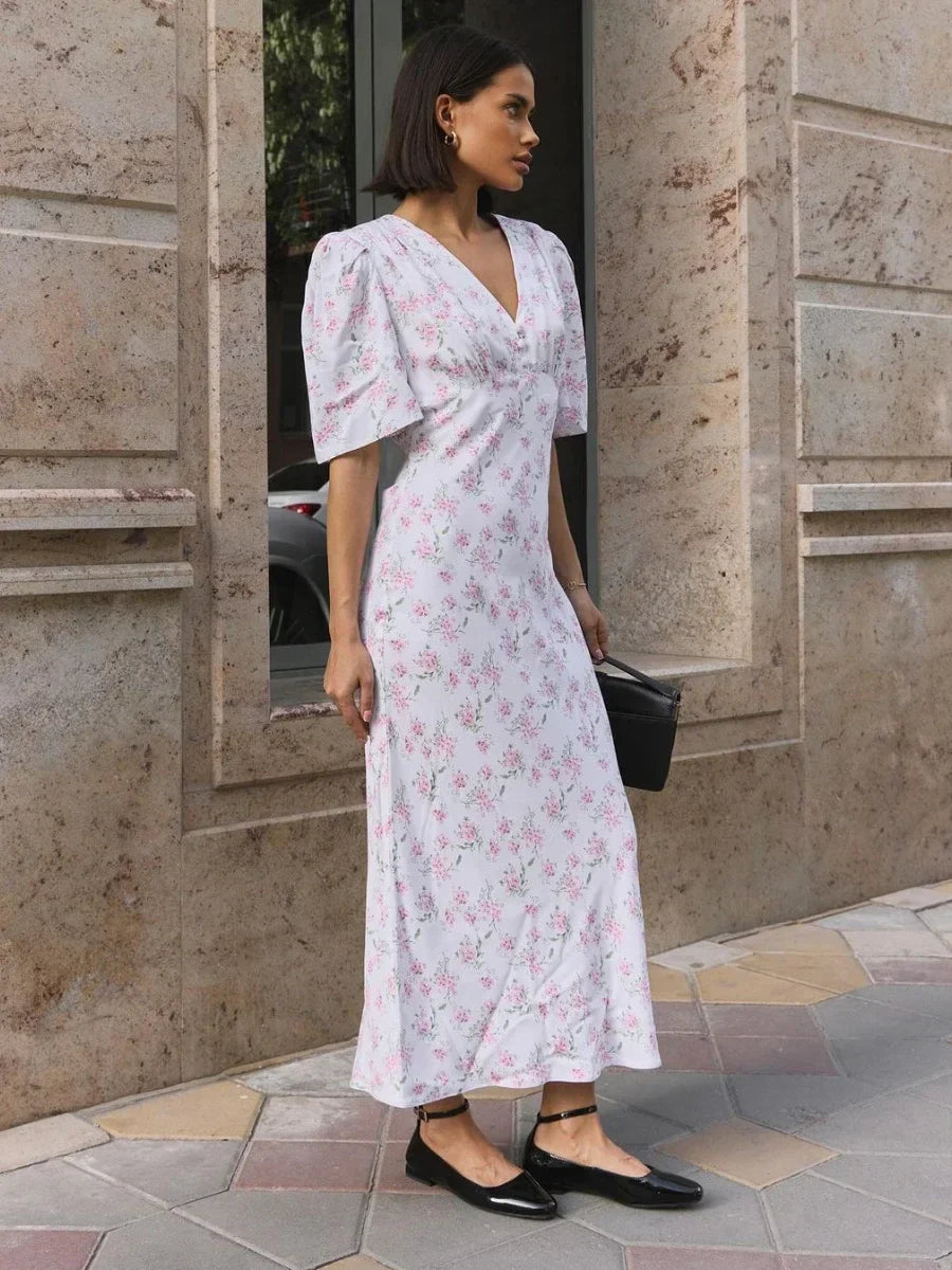 Elegant V-Neck Summer Printed Dress for Women - Image 4
