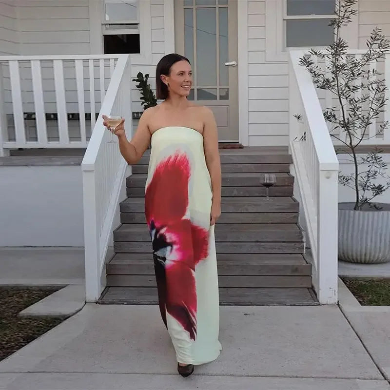 Floral Strapless Loose Maxi Dress for Women - Image 19