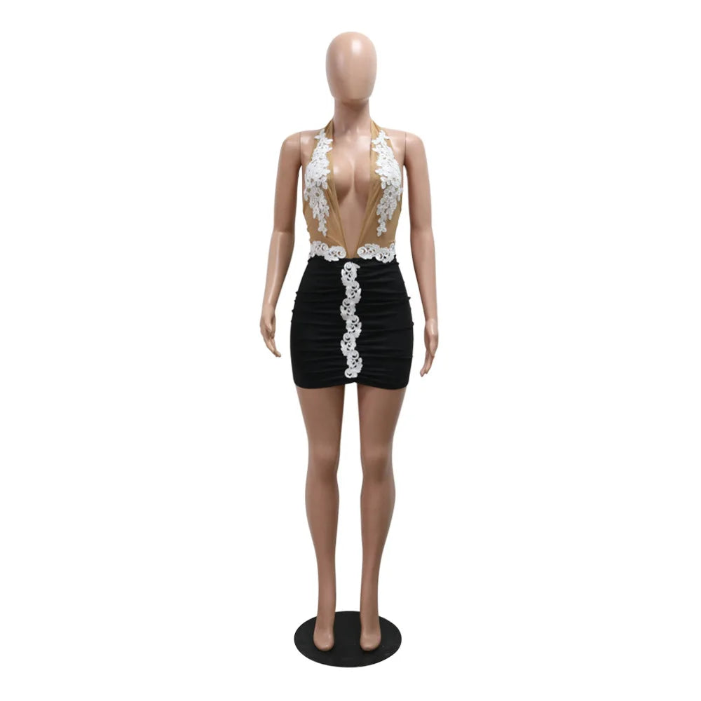 Chic Backless Lace V-Neck Mini Dress for Summer - Image 9