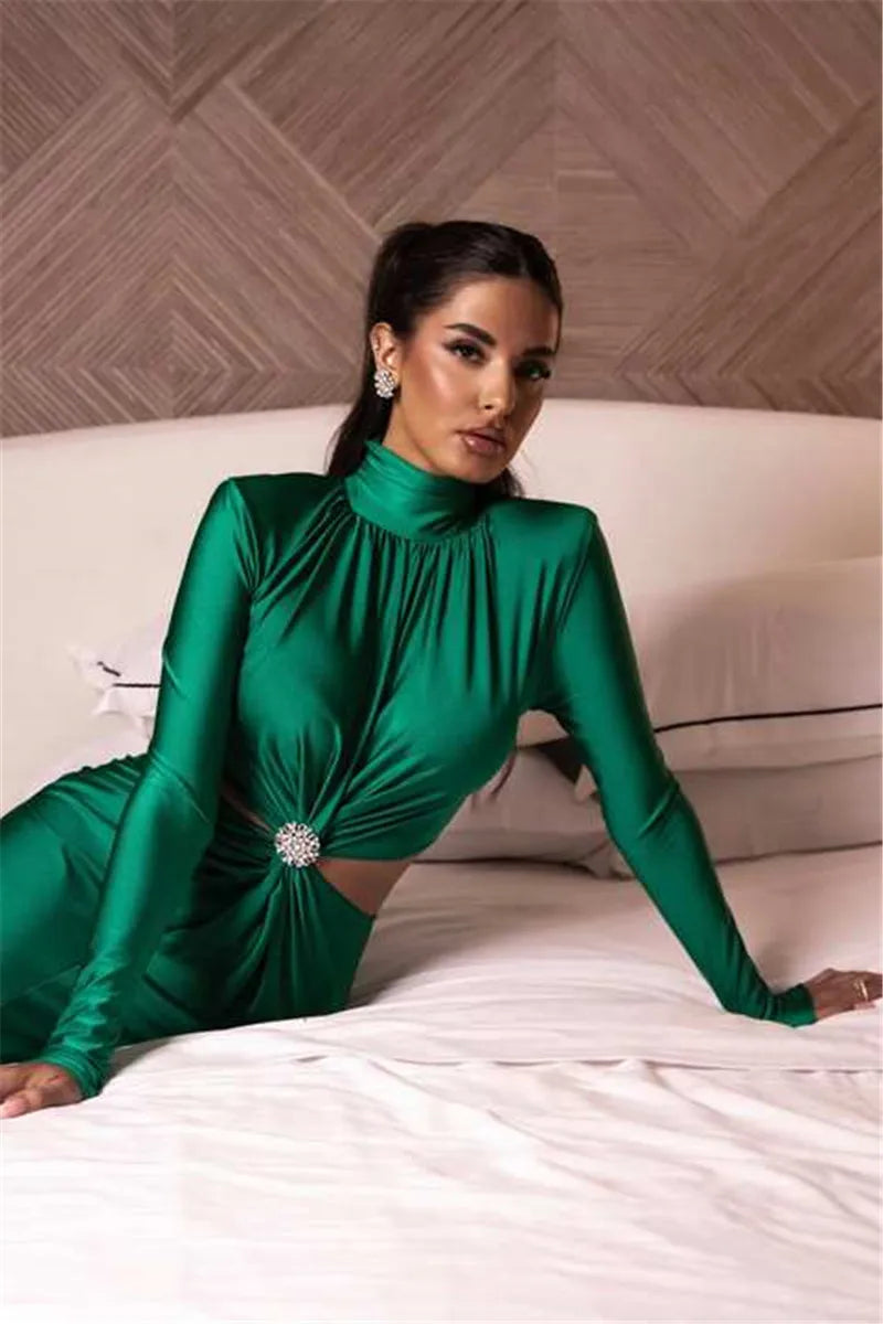 Elegant Hollow Out Turtleneck Long Sleeve Maxi Dress for Women - Image 27