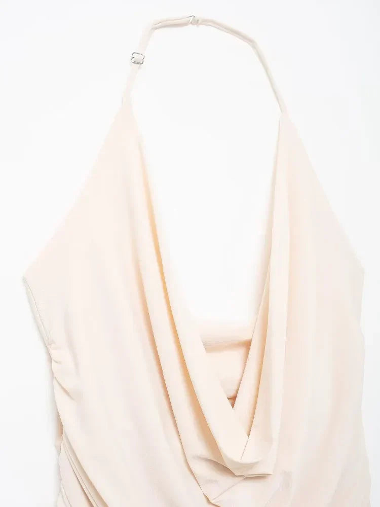 Elegant Backless Draped Halter Neck Long Dress - Image 5