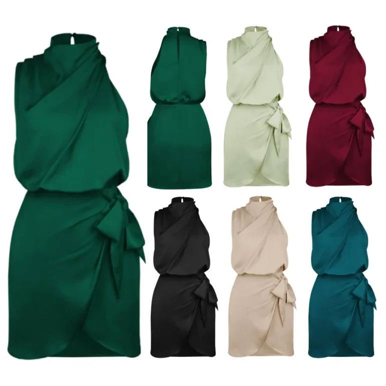 Elegant Sleeveless Lace-Up Satin Summer Dress for Women - Image 8