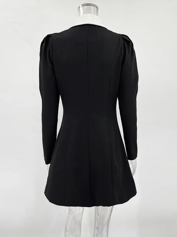 Elegant Contrast Color Double-Breasted Mini Dress for Office Wear - Image 13