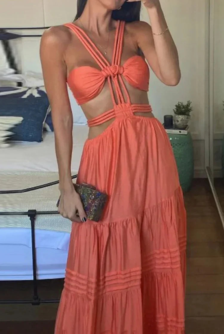 Sexy Hollow Out Sleeveless V Neck Maxi Dress - Image 3