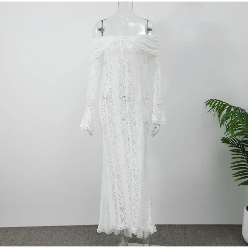 Elegant Off Shoulder Lace Maxi Dress for Women - Image 7