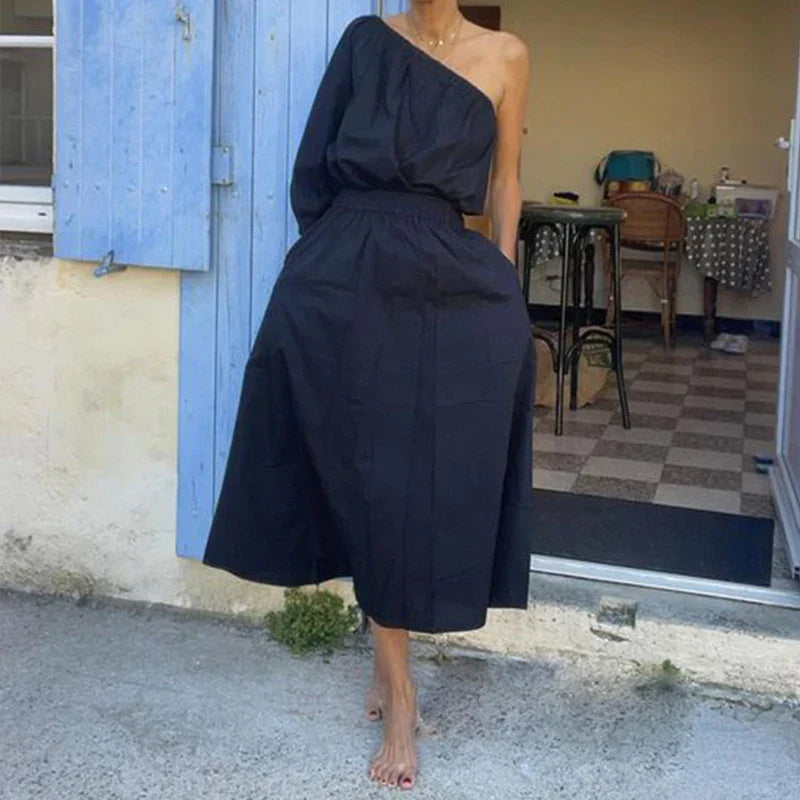 Chic One-Shoulder Pocket Summer Dress for Women - Image 4