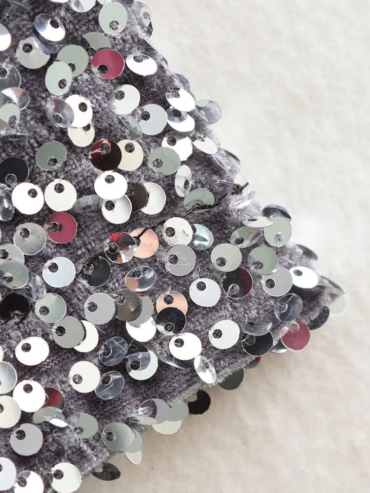 Elegant Vintage Sequined Asymmetric Sleeve Slim Dress - Image 7