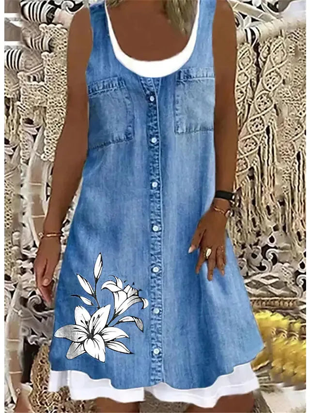 Summer Sleeveless Printed Two-Piece Style Casual Dress - Image 14