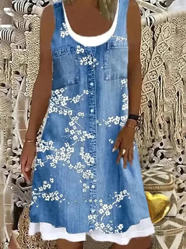 Summer Sleeveless Printed Two-Piece Style Casual Dress - Image 13