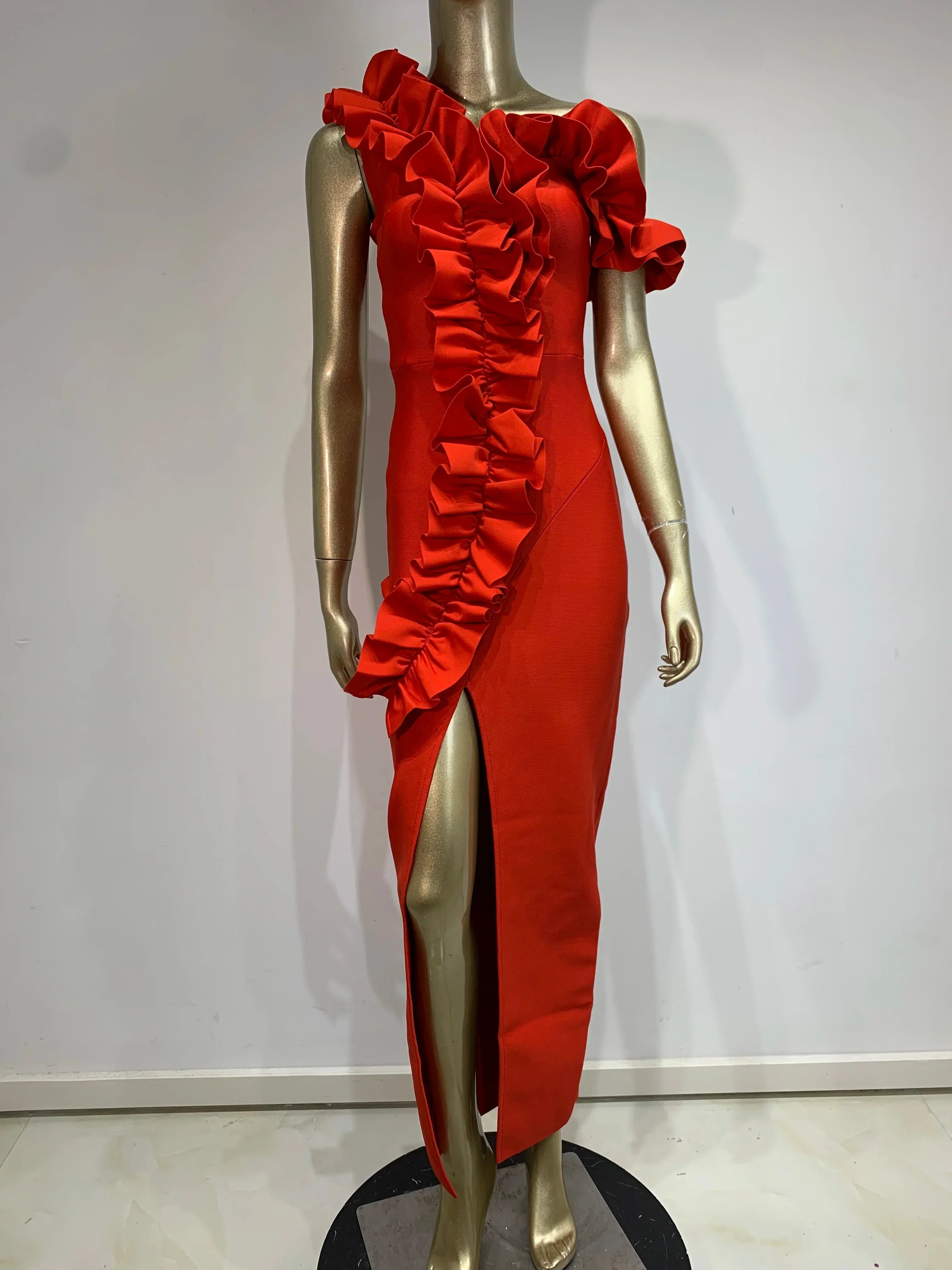 Elegant Off-Shoulder Ruffle Midi Bodycon Dress for Parties - Image 5