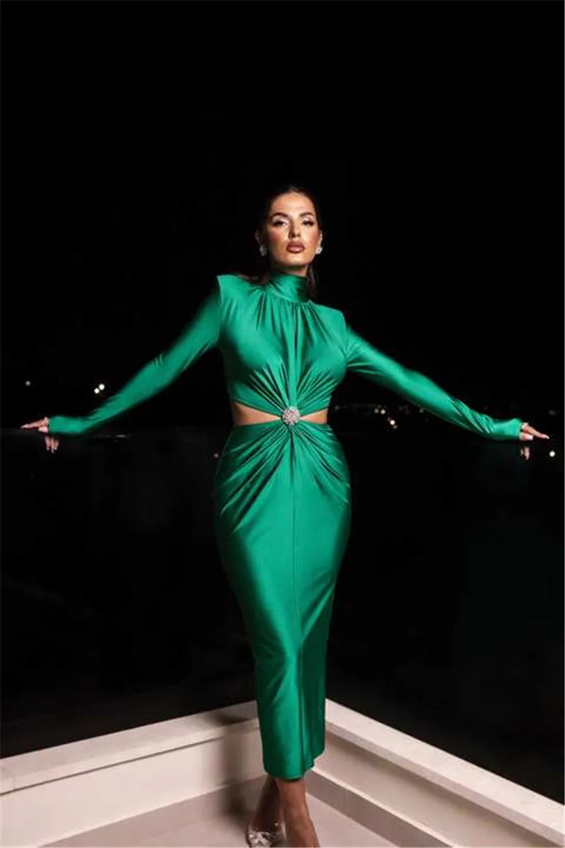 Elegant Hollow Out Turtleneck Long Sleeve Maxi Dress for Women - Image 29