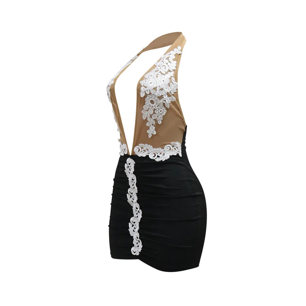 Chic Backless Lace V-Neck Mini Dress for Summer - Image 13