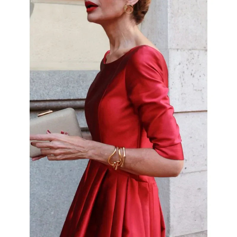 A-Line Midi Dress with Pockets and Pleats - Image 9