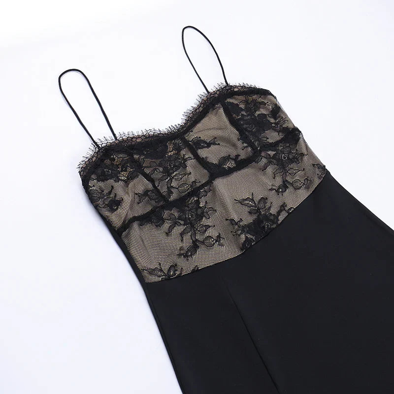 Elegant Black Lace Spaghetti Strap Midi Dress for Date Nights - Image 6