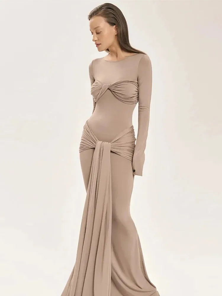 Retro Burgundy Slim Fishtail Maxi Dress for Women - Image 6