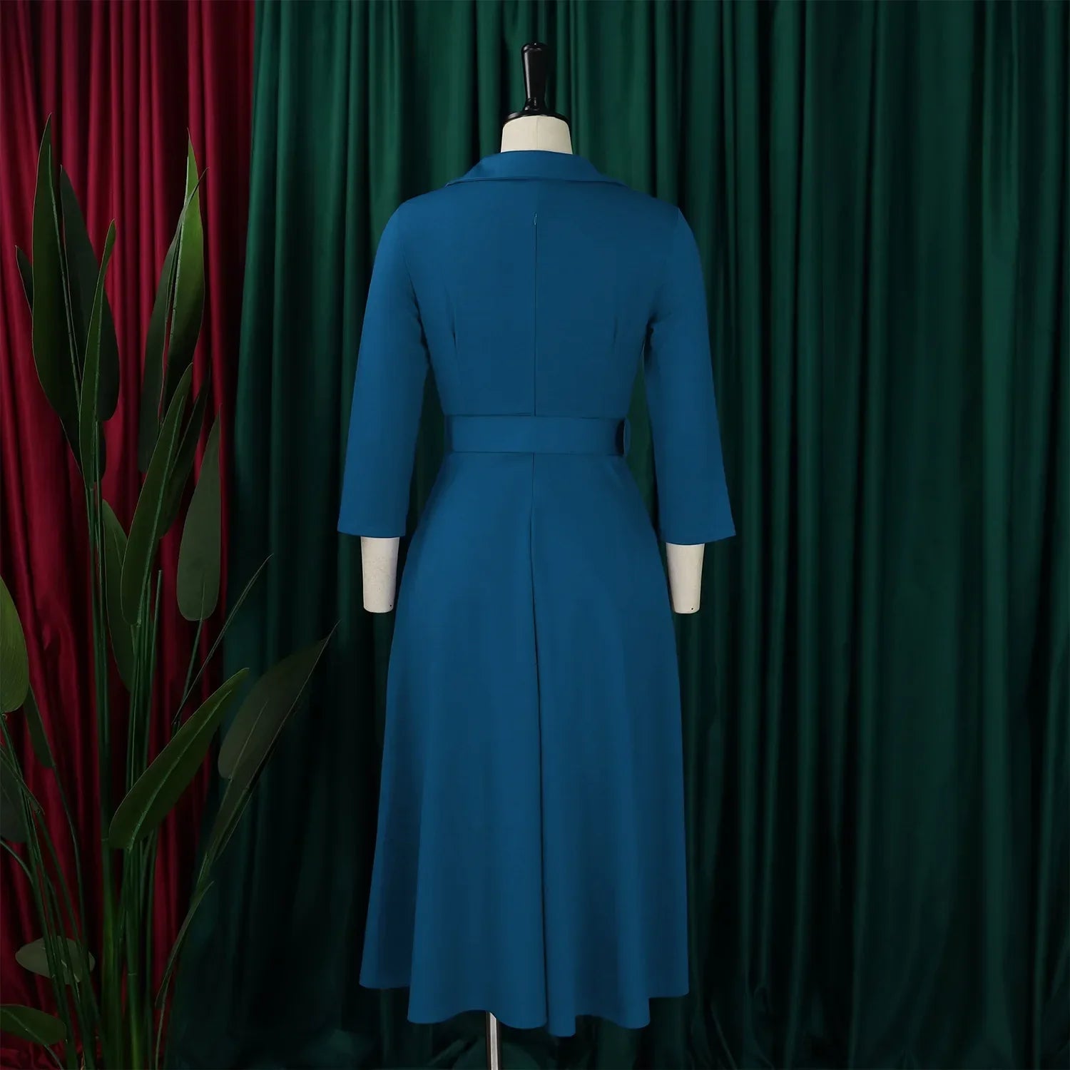 Chic Women's Autumn Lapel Solid Color Swing Dress - Image 14