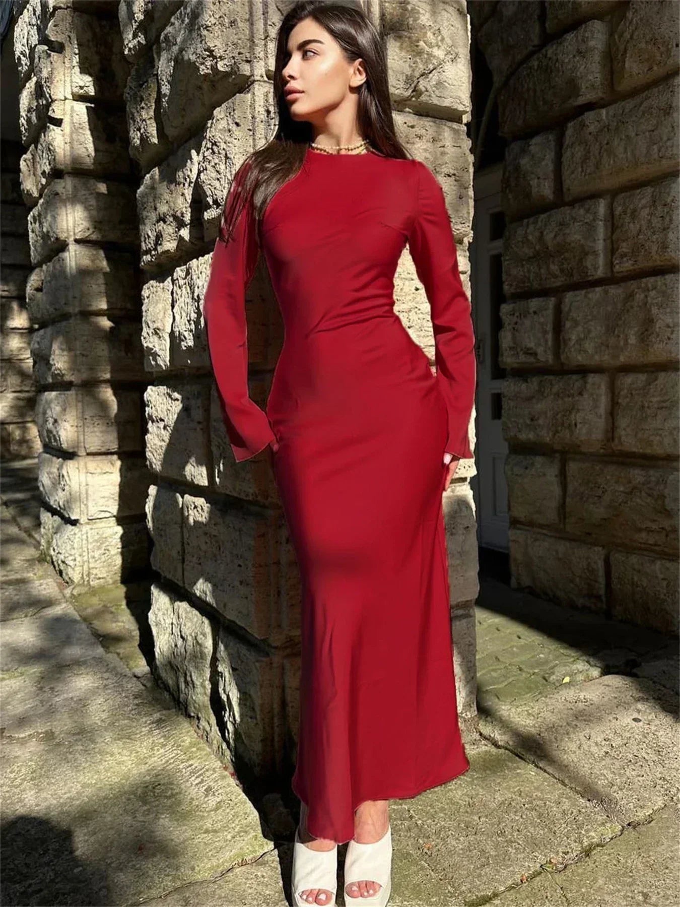 Elegant Long Sleeve Satin Maxi Dress for Women - Image 13